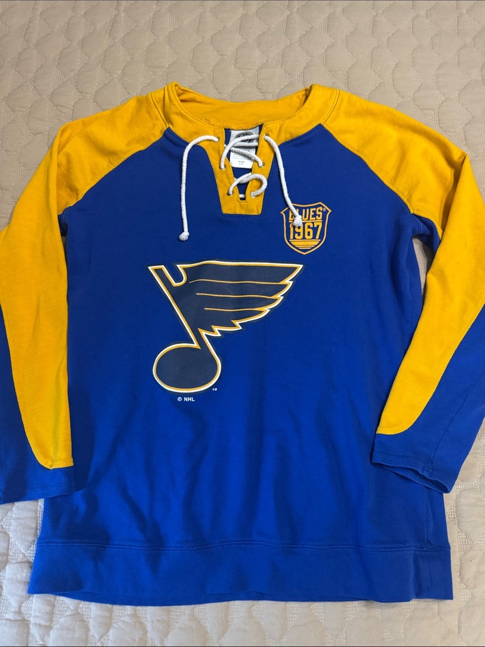 St. Louis Blues Lace-Up Hockey Sweatshirt - Royal Blue & Yellow Size medium